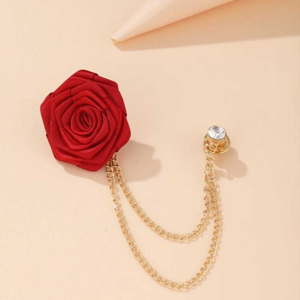 ๐น Lovely Rose Floral Flower Cascading Chain Tassel Rhinestone Brooch Pin ๐น